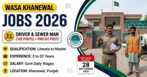 WASA Khanewal Jobs 2026: Driver, Sewer Man and Public Relations Officer Vacancies